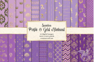 Purple and Gold Mermaid Digital Paper