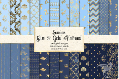 Blue and Gold Mermaid Digital Paper