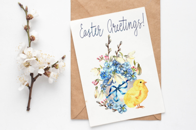 Watercolor Easter Card and Clip Arts