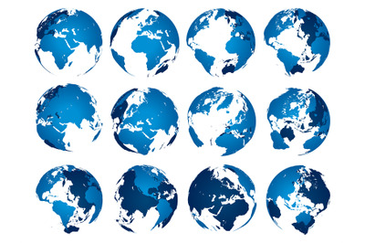 Blue earth globe. Globes sphere silhouette&2C; europe asia and america ma