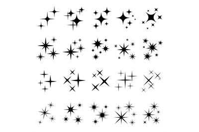 Shiny sparks silhouettes. Twinkle star particles&2C; glitter sparkles and