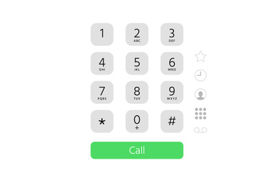 Dial keypad. Touchscreen phone number keyboard interface inspired by a