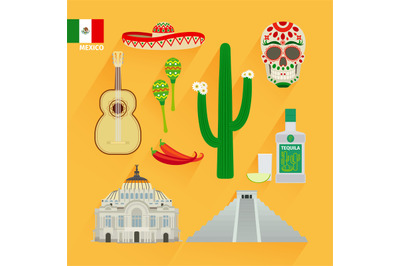 Mexico landmarks icons