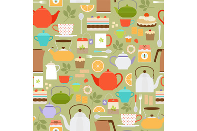 Tea pattern with teapots and cups