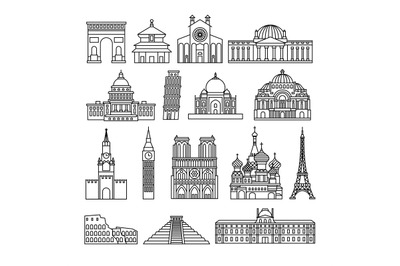 Monuments thin line icons