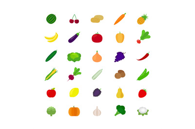 Vegetables and fruit flat icons