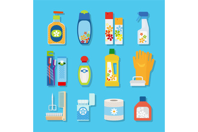 Hygiene and cleaning products flat icons