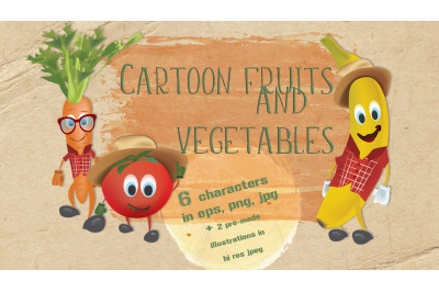 Fruits and Vegetables Set. Banana, apple, pepper, carrot and tomatoes.