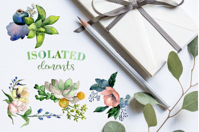 Bouquets with succulents Watercolor png