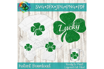 Lucky Shamrock Svg, St. Patrick&#039;s Day Svg, Four Leaf Clover Svg Dxf, p
