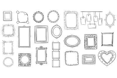 Doodle frames. Hand drawn frame&2C; square borders sketched doodles and p