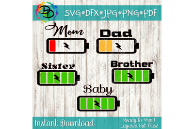 Mommy Daddy &amp; baby Battery brother sister Bundle svg dxf Files for Cut