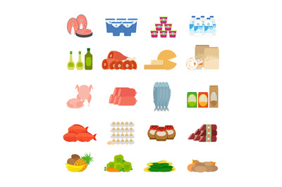 Supermarket food flat icons