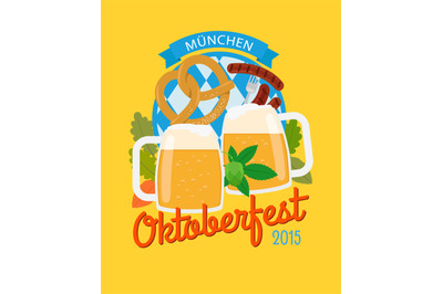 Beer mug and pretzel oktoberfest poster