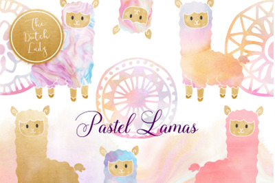 Pastel Lama &amp; Alpaca Clipart Set