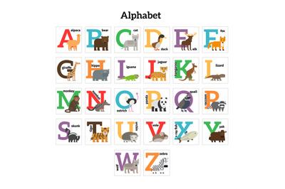 English animals zoo alphabet