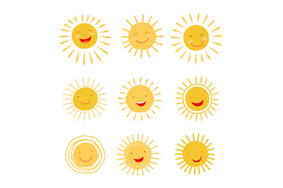 Cute hand drawn sun character vector collection