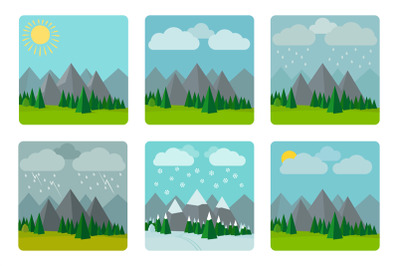 Weather illustrations in flat style vector