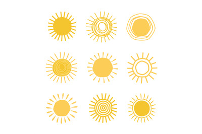 Different hand drawn suns