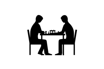 People playing chess vector silhouettes