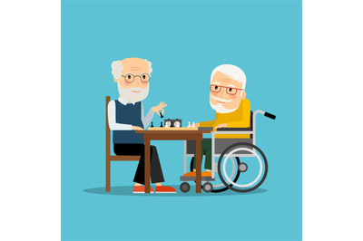 Game of chess. Two old men playing chess