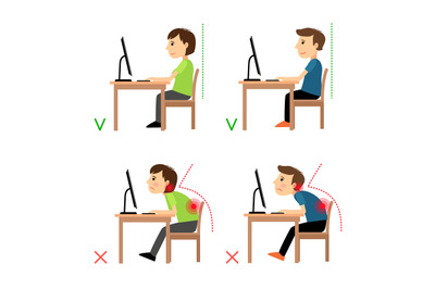 Incorrect and Correct back sitting position