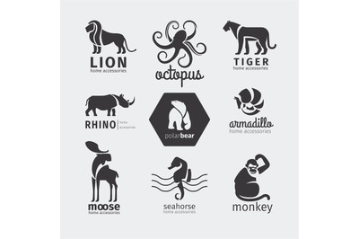 Black silhouette animals vector logos