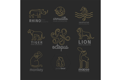 Outline linear animals logos set