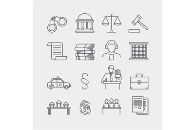 Law and justice thin line vector icons