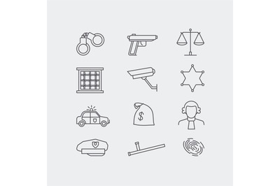 Crime and police line vector icons