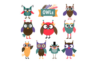 Owl coloured icons set