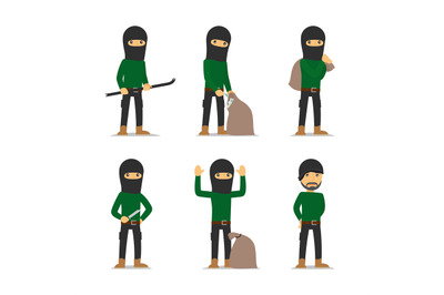 Criminal man. Burglar and thief vector character.