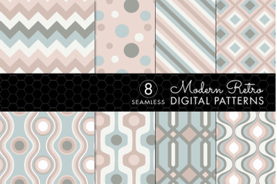 8 Seamless Retro Modern Patterns - Pink, Ivory &amp; Green