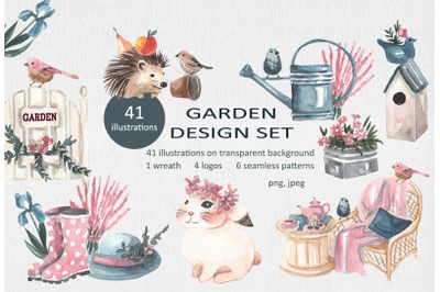 Garden watercolor design set