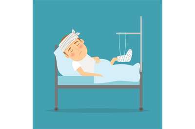 Man with broken leg cartoon illustration