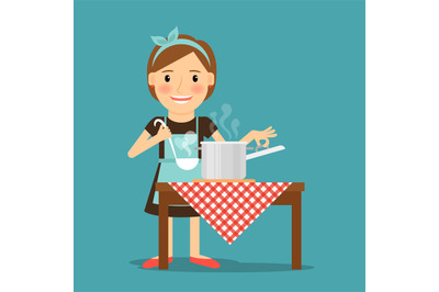 Mother cooking. Woman cooking in kitchen