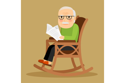 Old man sitting in rocking chair and newspaper