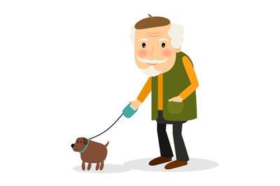 Old man walking with dog