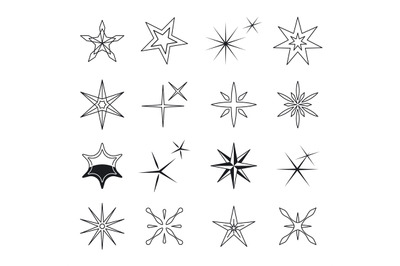 Star icons, vector black stars symbols on white