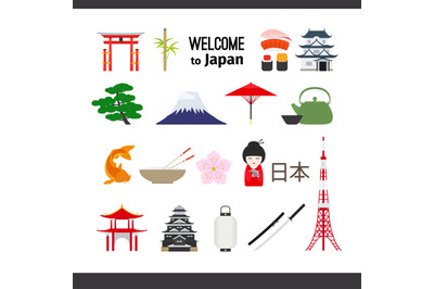 Travel Japan icons set