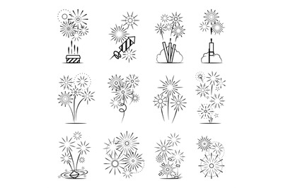 Firework celebration icon set