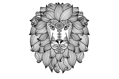 Lion head with ethnic floral pattern