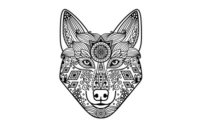 Wolf head with hand drawn ornament