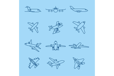 Airplane thin line icons