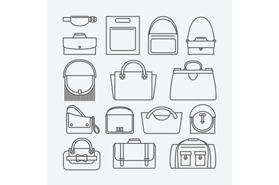 Bag thin line icons