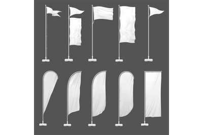 Beach flag. Outdoor banner on flagpole&2C; stand blank flags and empty ad