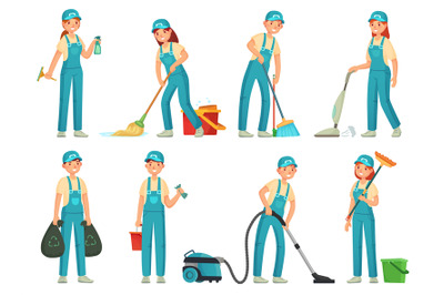 Cleaning workers. Professional cleaning staff, domestic cleaner worker