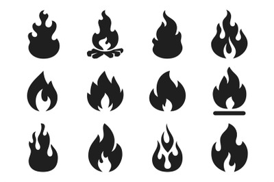 Fire flames silhouette. Flaming campfire, hot inferno flame shape. Sim