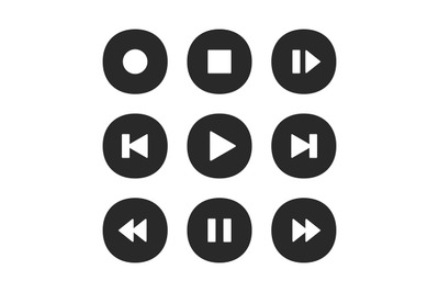 Music player buttons. Play icon, stop pause record and next song butto