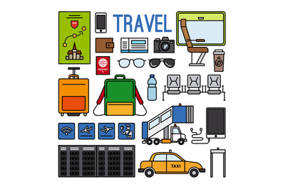 Airport and travel icons set